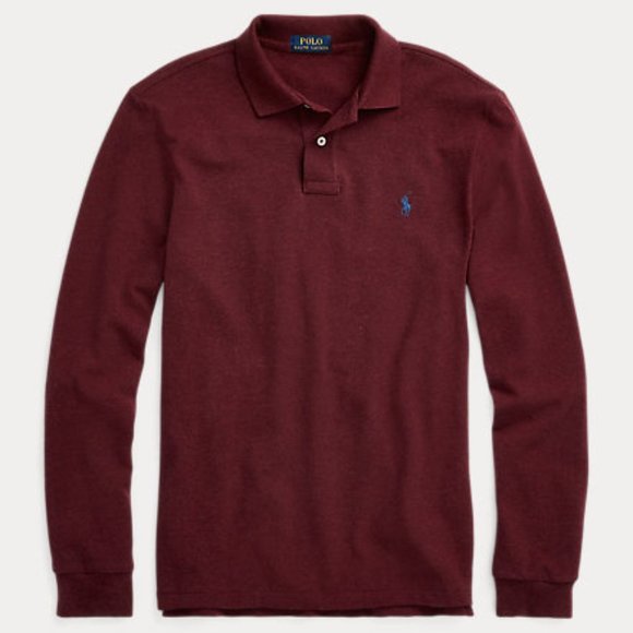 Ralph Lauren Custom Slim Fit Maroon Long Sleeve Polo - Picture 2 of 8